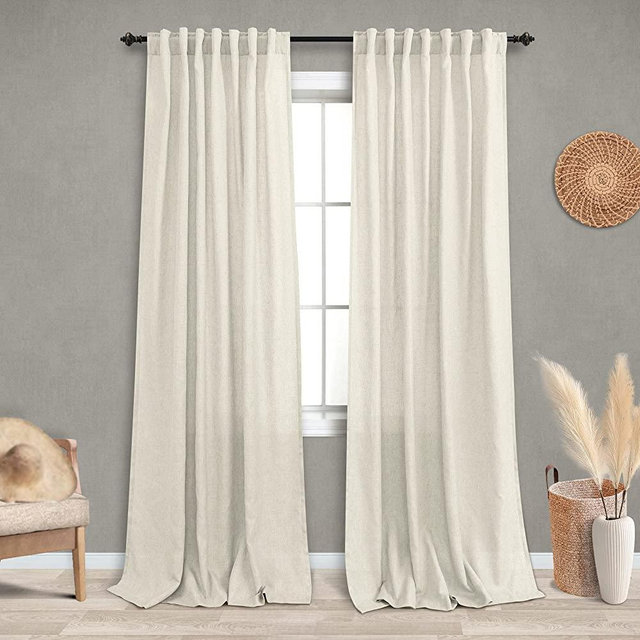 KOUFALL 2 Panel Set Linen Sheer Curtains 96 Inches Long for Sliding Glass Door Window Treatments Drapes Living Room,Off White Ivory Cream,8 FT 52x96 Length, Natural