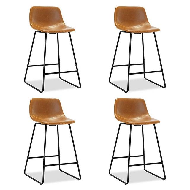 Alexander Indoor/Outdoor Industrial Faux Leather Bar Stools Set of 4,Urban Armless Dining Chairs with Metal Legs, Modern Counter Height Barstools for High Table Home Office Kitchen Island Chair 26"