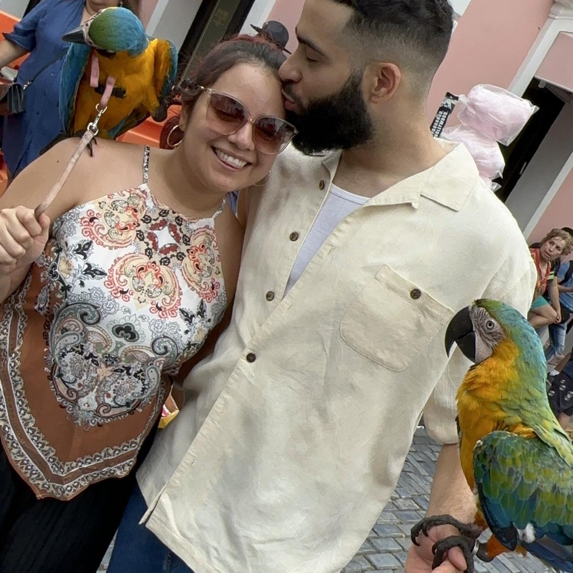 In PR, the birds claw was on my glasses and moments after the bird chewed his button off 😭