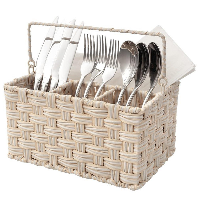 GRANNY SAYS Utensil Holder Condiment Organizer, Silverware Caddy Holder, Wicker Utensil Organizer for Countertop, Wicker Basket for Spoon Holder Silverware Caddy, Spoon and Fork Organizer