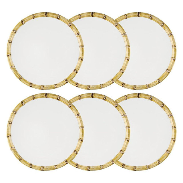 UPware Bamboo Melamine Salad Plate Set, Round Plates with Bamboo Edge for Risotto, Pasta, and Salad, BPA-Free, Dishwasher Safe, White, 9 Inch, Set of 6