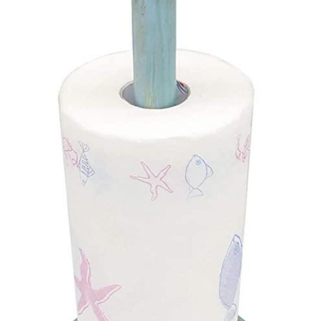 Bird Design Wood Paper Towel Holder Stand Up Paper Towel Holder, Easy One-Handed Tear Kitchen Paper Towel Dispenser with Weighted Base for Standard Paper Towel Rolls - Turquoise