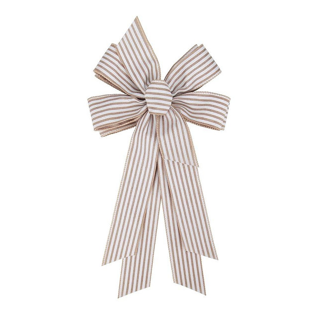 Meseey Large 24 x 10 Inch Natural Burlap White Rustic Ribbon Bow Farmhouse White Striped Wreath Bows for Christmas Door Wreath Home Decorations Tree Topper Party (White Striped) (PBCDBo23040022)