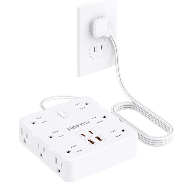 HOPOW 2 Prong Power Strip, 2 Prong to 3 Prong Outlet Adapter with 12 AC & 4 USB(2 USB-C), 1700J Two Prong Surge Protector, 5FT Extension Cord, Wall Mountable, Ideal for Old House Non-Grounded Outlets