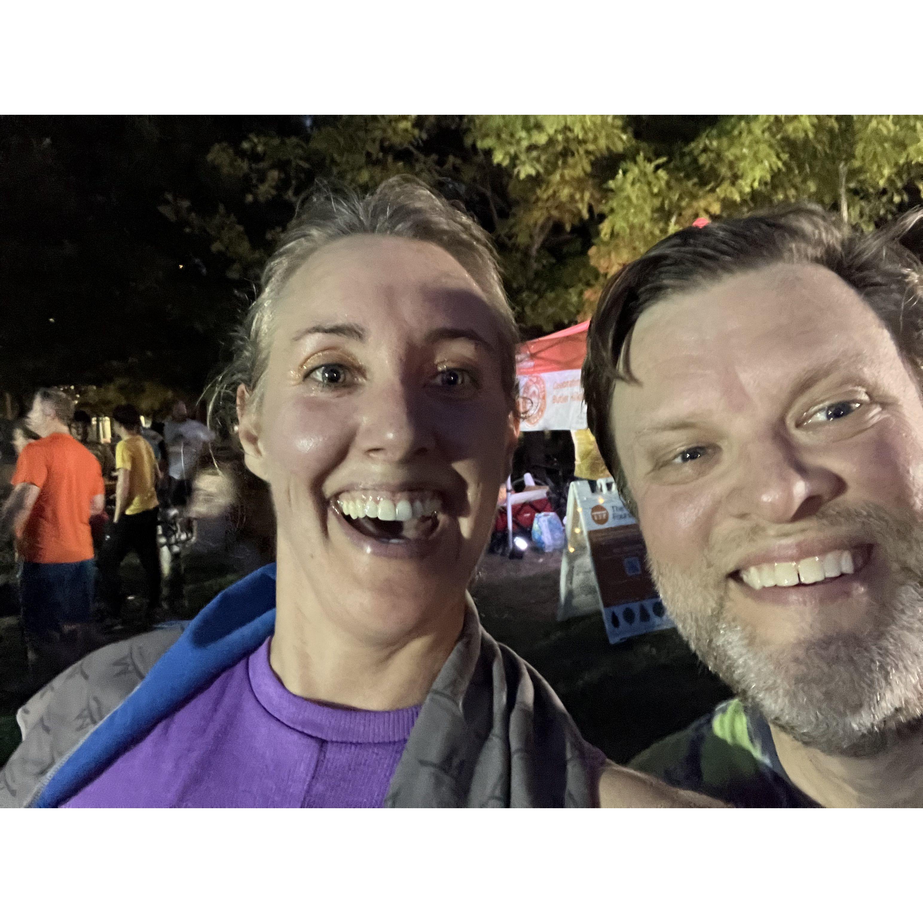 We like to run! After a sweaty Moonlight Margarita race in Austin in June.