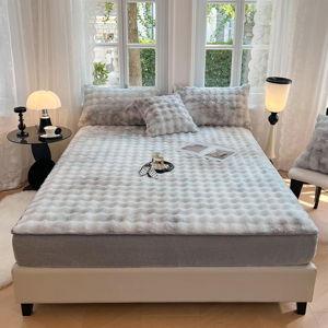 ZIQINPSQ Plush Shaggy Fitted Sheet King Size-Velvet Fitted Sheet Faux Fur Bottom Sheet with 15" Deep Pocket, Flannel Warm Tie Dyed Mattress Cover,No Pillowcases,Silver
