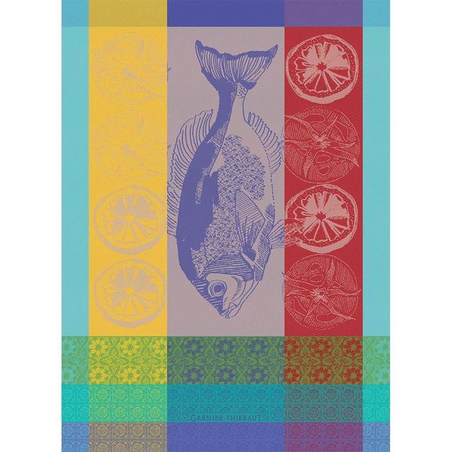 Garnier Thiebaut, Plancha Turquoise Woven French Kitchen / Tea Towel, 100 Percent Cotton