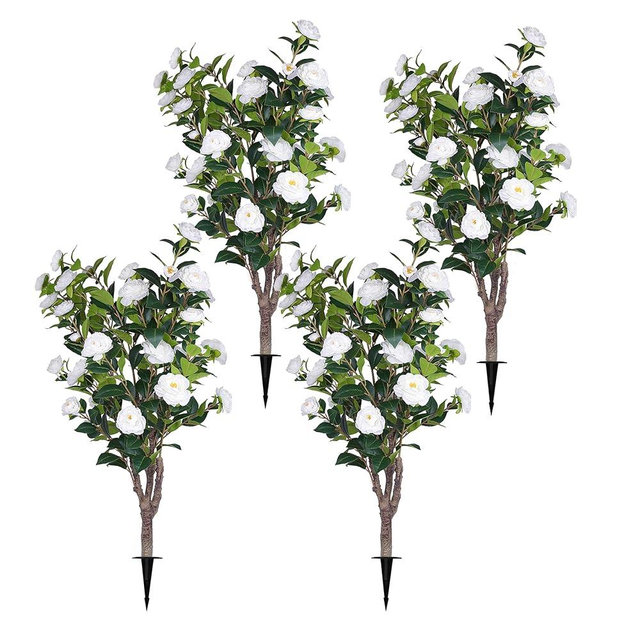 Artificial Camellia Plants - Lush - Decorate Home and Office Desk Plants - No Maintenance Required, Perfect for Interior Decoration (White, 4)