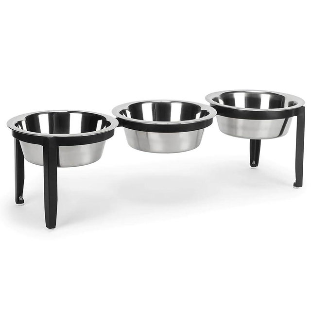 NMN Designs Vision Triple Diner - 3 Bowl Dog Feeder - Medium to Large Dogs - Multi-Dog Feeding Station - Furniture Grade Steel - UV Weather Resistant - No Noise - Indoor/Outdoor - 7" Tall
