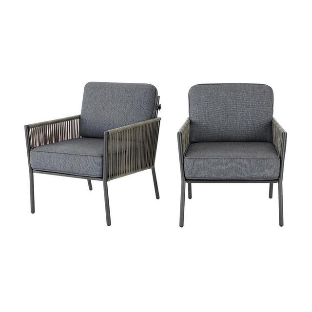 Tolston Wicker Outdoor Patio Stationary Lounge Chairs with Charcoal Cushions (2-Pack)