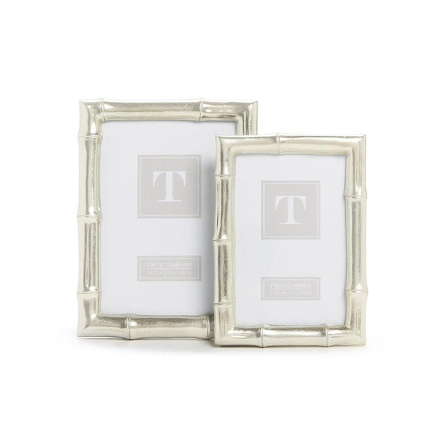 Two's Company Set of 2 Silver Faux Bamboo Photo Frame, Includes 2 Sizes, 4x6 and 5x7 Inches, Resin and Glass, Home Decor Accessories