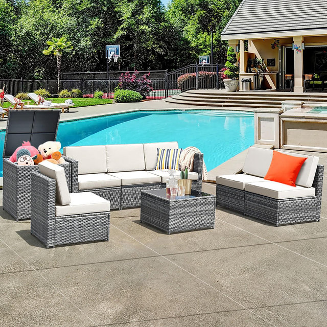 Costway 8 PCS Wicker Sofa Rattan Furniture Set Patio Furniture w/ Storage Table White