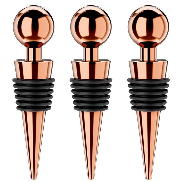 BETTFOR Wine Stoppers for Wine Bottles 3Pcs Vacuum Wine Bottle Stopper with Silicone Reusable Wine Corks, Leak proof Keep Fresh Suitable for Standard (Goldrose, 3 Pack)