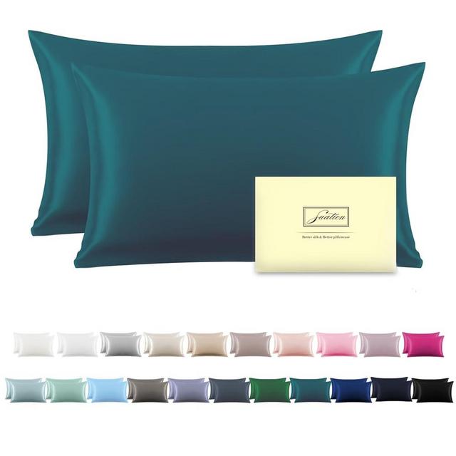 Silk Pillow Cases 2 Pack Soft Breathable and Sliky Standard Size Pillow Cases Set of 2,Natural Mulberry Satin Silk Pillowcase with Hidden Zipper for Hair and Skin (Teal,20"X 26",2pcs)