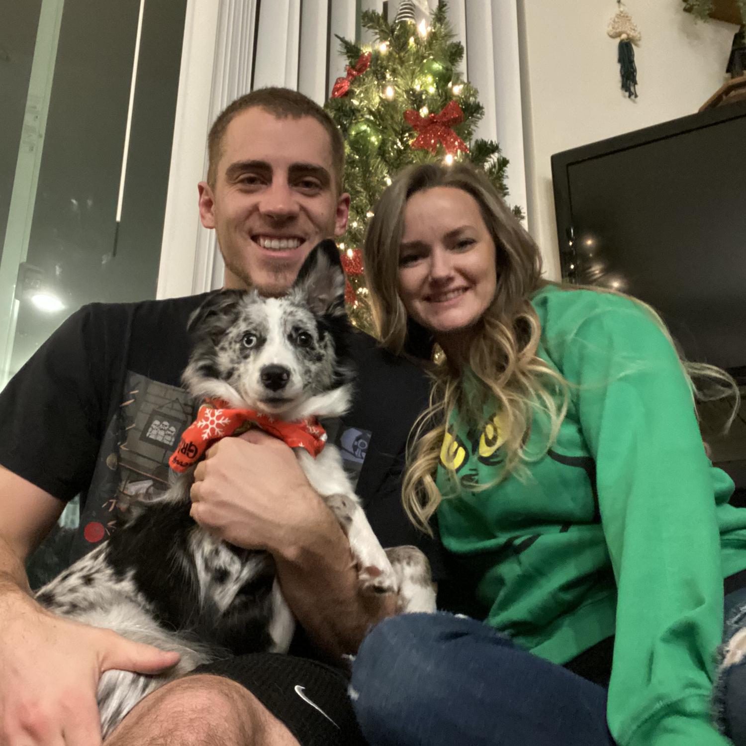 Our first Christmas as a family! Peep The Grinch sweater! Ha!