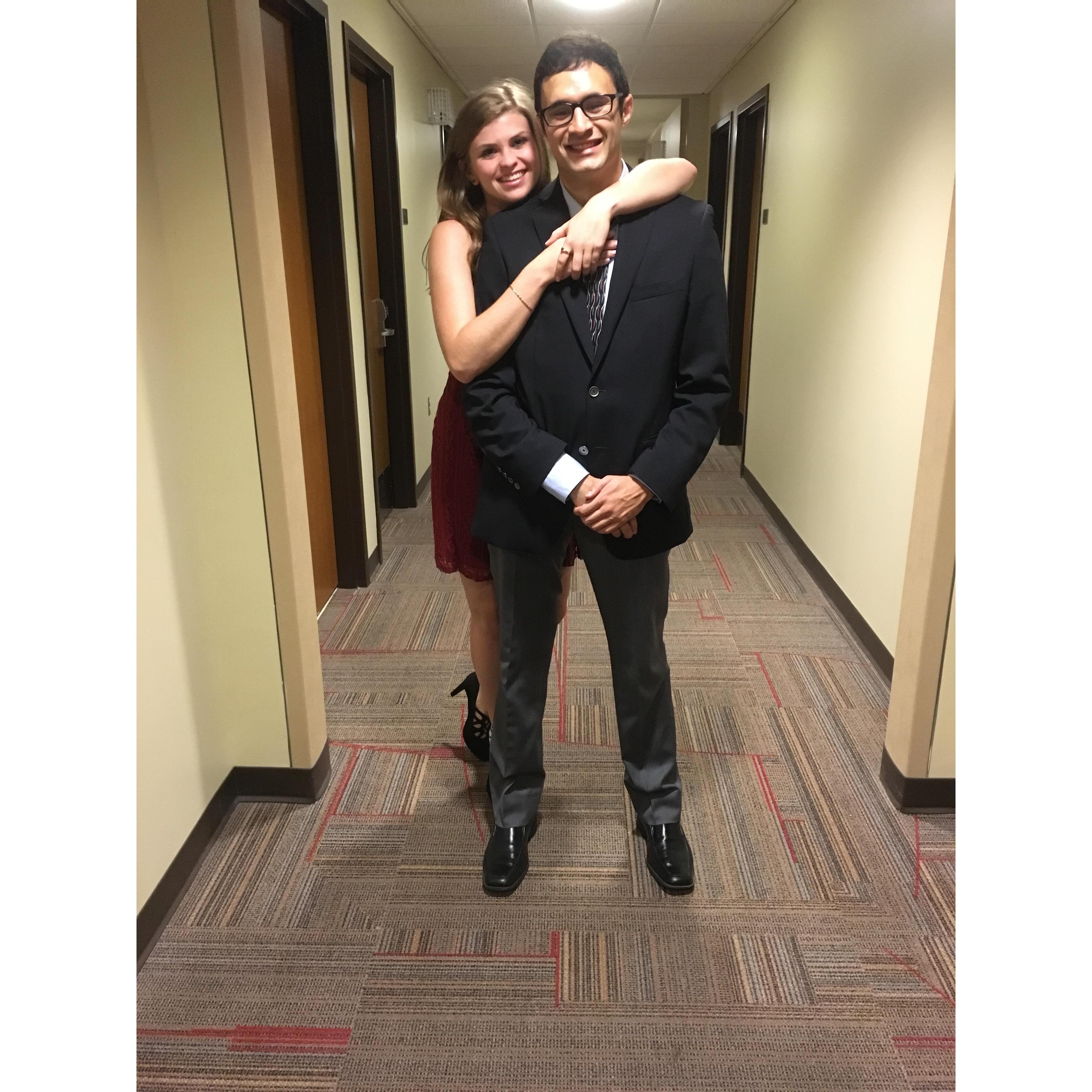 Circa 2016. In the hallway of Allison's dorm after Nicole and Dave's wedding.