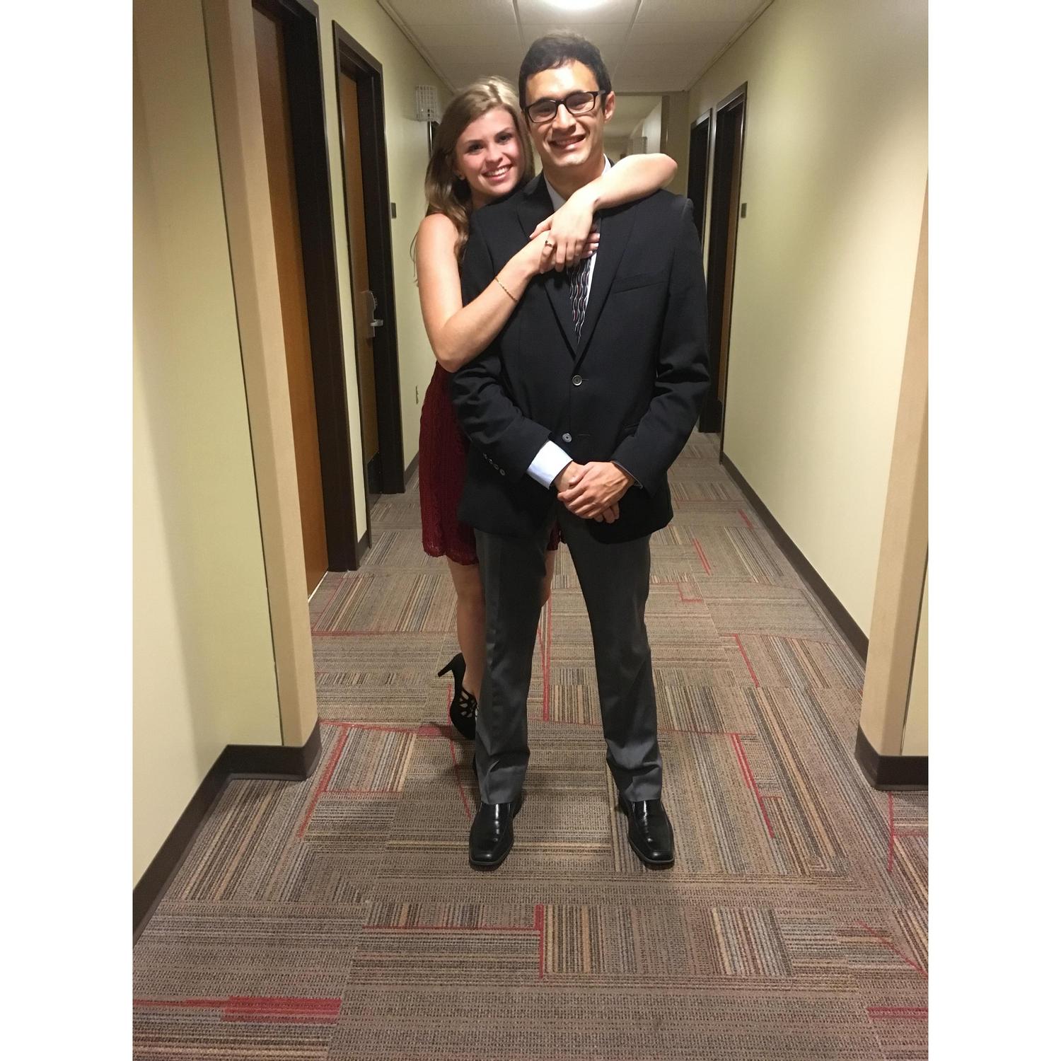 Circa 2016. In the hallway of Allison's dorm after Nicole and Dave's wedding.