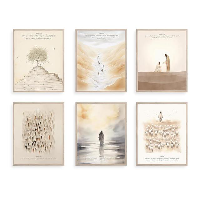 TwoDays Christian Wall Art, Bible Verses Wall Decor, Scripture Classroom Painting, Jesus Poster, Bible Story Artwork for Home. (8" X 10", Set of 6, UNFRAMED)