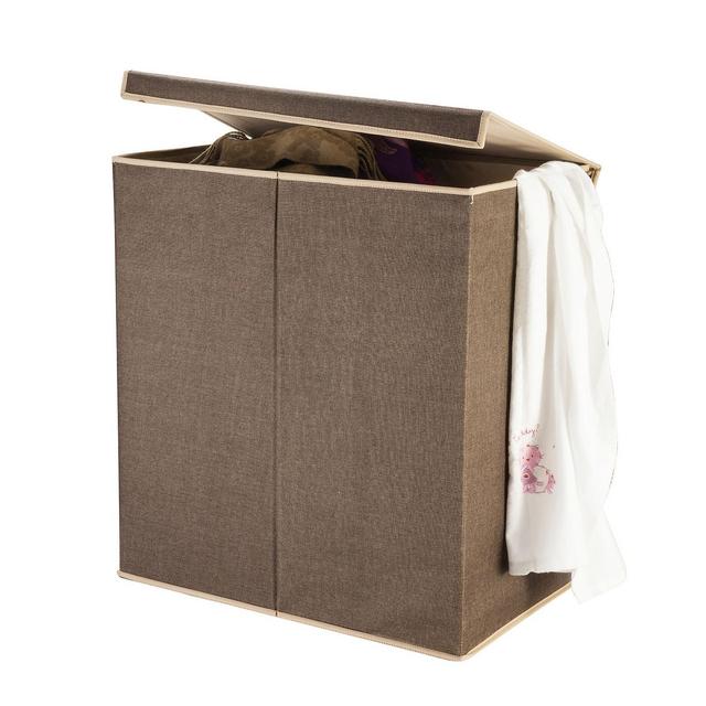 7250 Hastings Home Double Laundry Hamper Two Compartment Sorter with Magnetic Lid, Brown