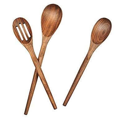 jalz jalz Natural Solid Walnut Utensil Set of 3 Spoon for Nonstick cookware Kitchen Wooden Baking Salad Making Server …
