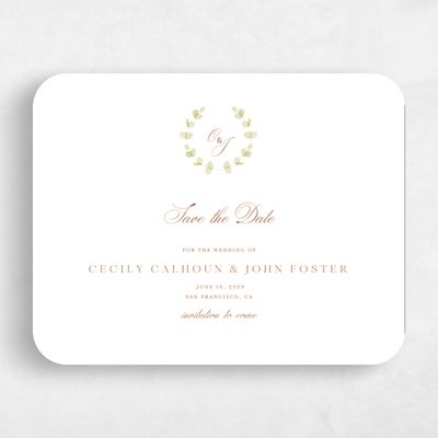 White Rounded Wedding Save the Date - Opalite Landscape