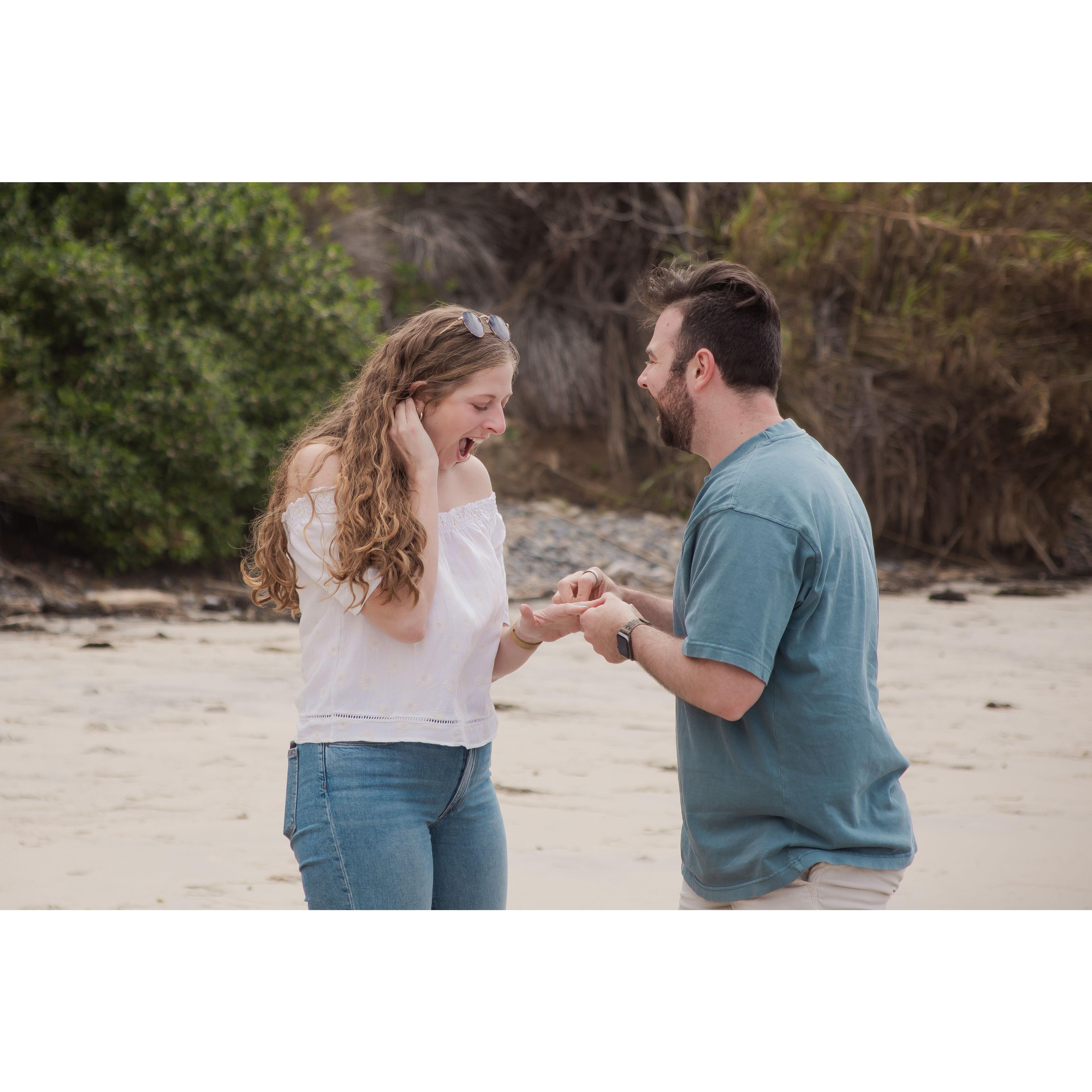 We're engaged!!! Max surprised Robyn by proposing at her favorite spot in her hometown of Encinitas, CA at Swami's Beach. He organized a surprise lunch and engagement party with lots of family/friends