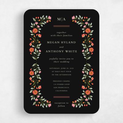 Black Rounded Wedding Invitation - Blume Classic