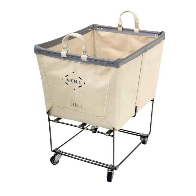 Small Elevated Canvas Laundry Basket with Wheels, Natural/Gray