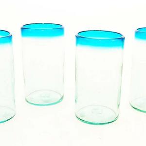 Set of 4, Aqua Rimmed Ice Tea Glasses-20 Ounces