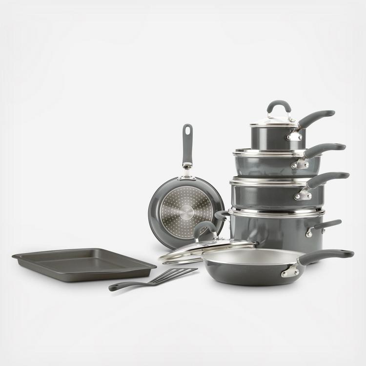 13 Piece Gray Shimmer Rachael Ray Create Delicious Nonstick Cookware Pots and Pans Set
