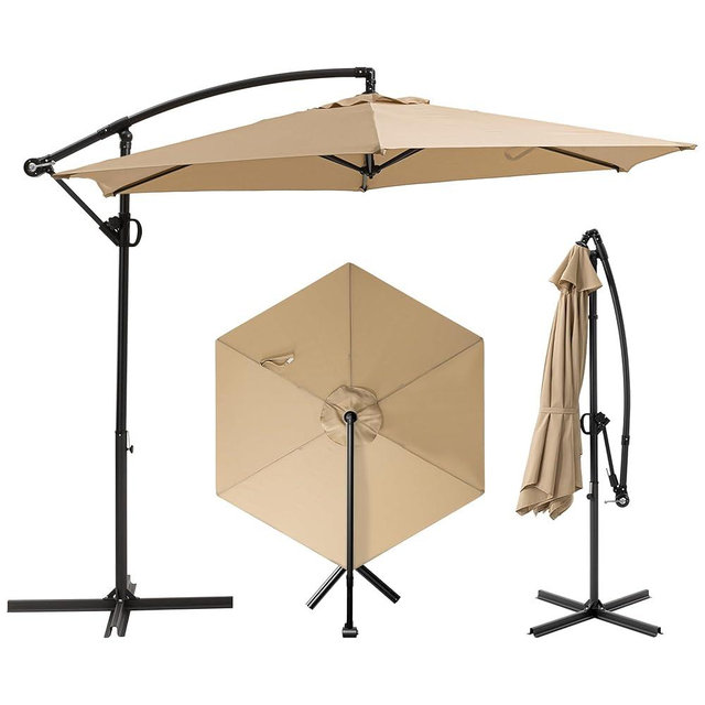 COSIEST 9/10/9 x 11.5FT Offset Patio Umbrella, Outdoor Cantilever Umbrella with 360-degree Rotation, Handy Crank, UV & Waterproof Canopy, 6 Ribs for Backyard, Pool, Garden