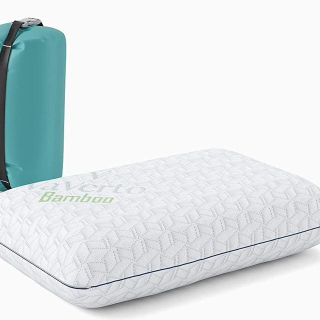 Vaverto Camping Pillow - Travel Pillow -Backpacking, Airplane, Small Pillow - Car Pillow for Sleeping with Compressible- Medium Firm Memory Foam Breathable Bamboo and Machine Washable Cover (19x13)