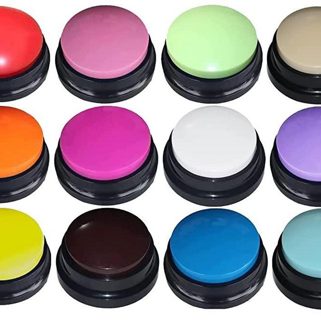FRQNTKPA 12 Color Voice Recording Button, Dog Buttons for Communication Pet Training Buzzer, 30 Second Record & Playback, Funny Gift for Study Office Home wtih Whire and Coffee
