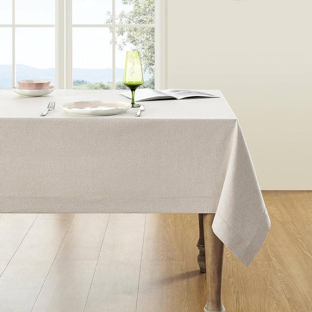ZeeMart Basic Neutral Table Cloth, Farmhouse Faux Linen Style Rectangle Tablecloths 60 x 84 Inch Light Natural Chambray, Wrinkle Resistant Washable Heavy Weight Polyester Table Cloth