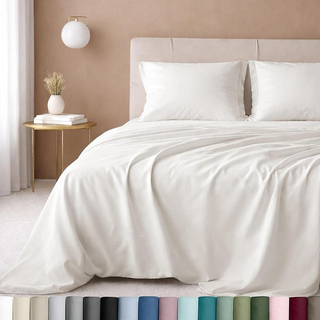 California Design Den Full Size Sheet Set - 100% Cotton, Luxuriously Soft 600 Thread Count Sateen, Deep Pocket Full Size Bed Sheets - True Ivory