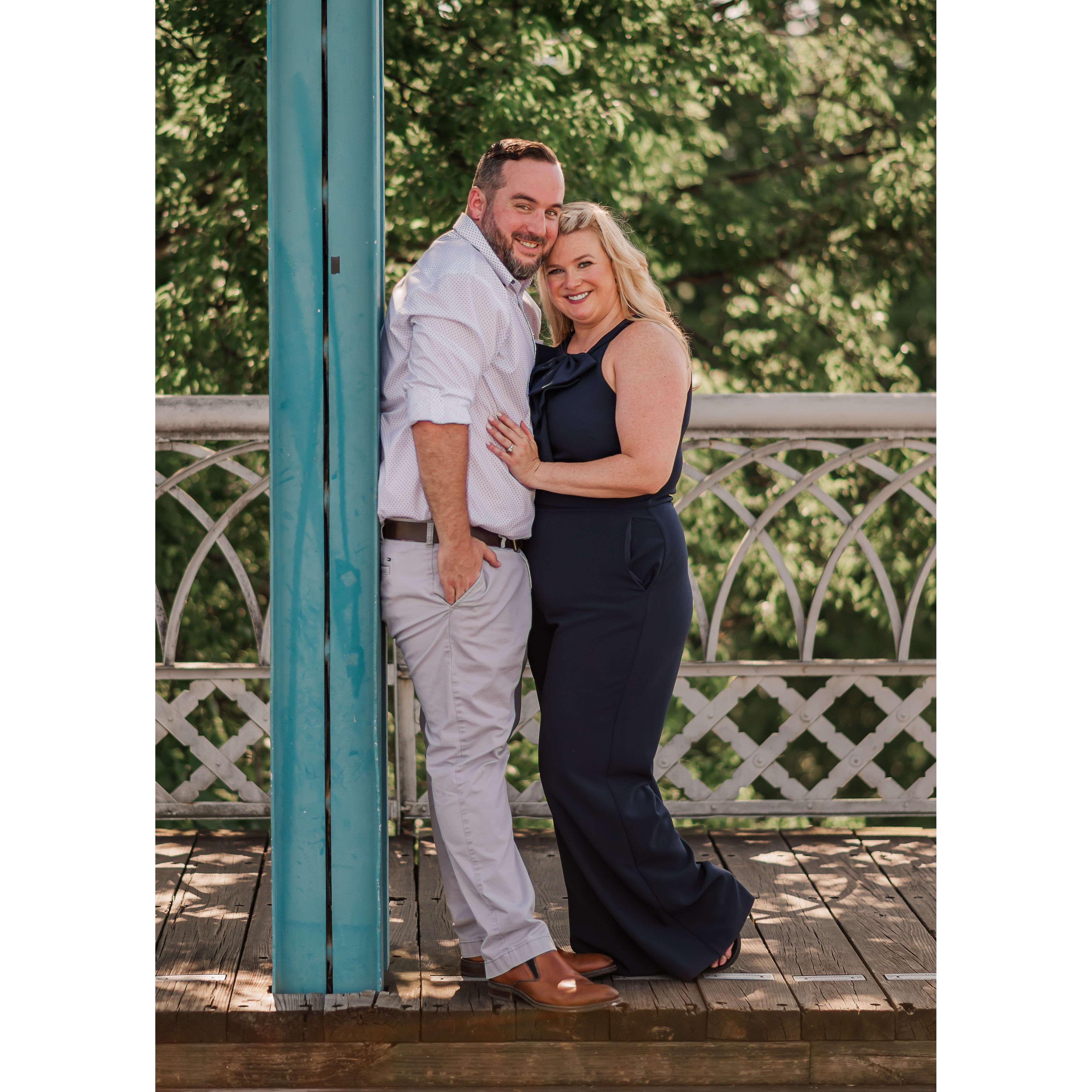 Engagement pictures on the Walnut Street Bridge in Chattanooga.
