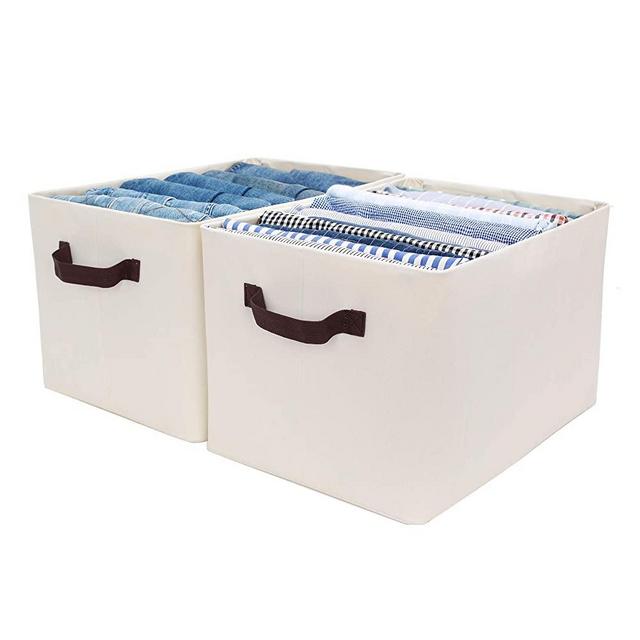 StorageWorks Storage Bins for Shelves with Metal Frame, Rectangle Storage Baskets, Jumbo, Beige, 2-Pack