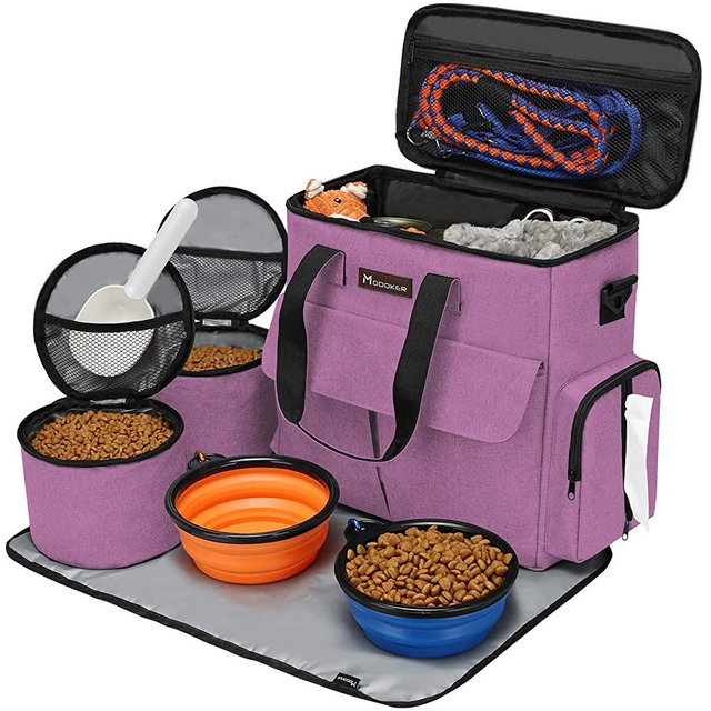 Modoker Airline Approved Pet Travel Bag,Weekend Dog Travel Set for Dog and Cat, Airline Approved Tote Organizer with Multi-Function Pockets