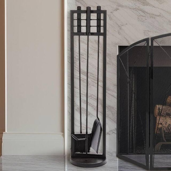 ENNA 4-Piece Black Fireplace Tool Set with Cylinder Handles T2521BK