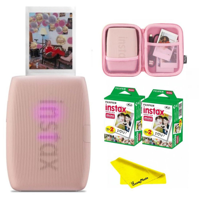 Fujifilm Instax Mini Link 3 Smartphone Printer + Carrying Case and 2X Instax Mini Film Twin Packs (40 Exposures) (Rose Pink w/Accessories Kit)