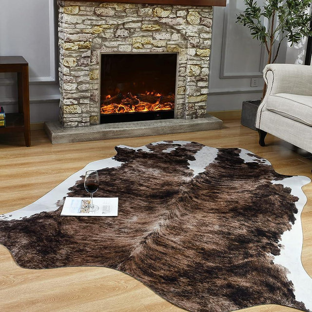 Easycozy Faux Cowhide Rug Large Cow Print Rug 5.2 x 6.2 Feet Thickened Elastic Cowhide Rug for Bedroom Living Room Home Office Western Decor