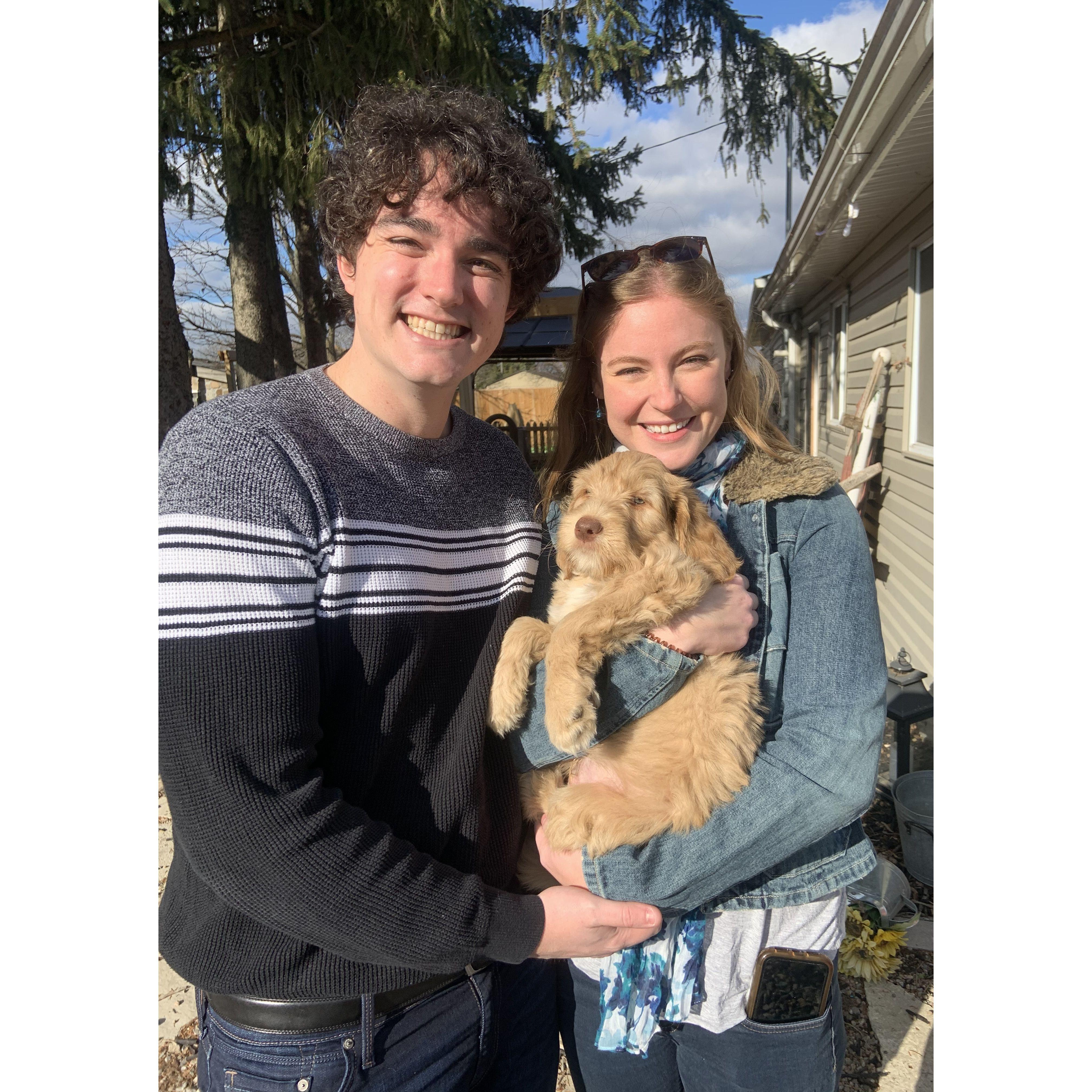 Picking up our baby Gus to bring home.