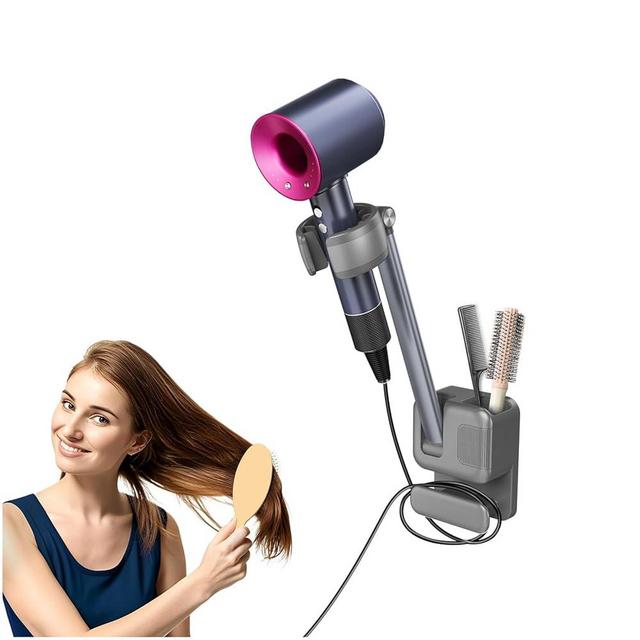 Hands Free Hair Dryer Holder Wall Mount, Adjustable Bathroom Blower Dryer Holder Wall Mounted Hook Rack, Vanity Cabinet Door Hanger Storage, Suitable for Most Walls, Hair Dryers, with Cord Organizer