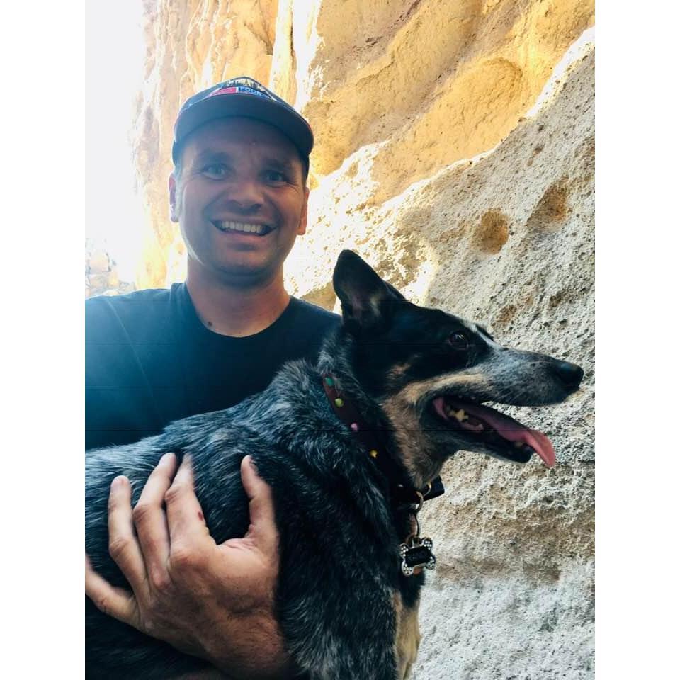 Justin carrying Randi through Hole in the Wall Canyon, Mojave National Preserve.