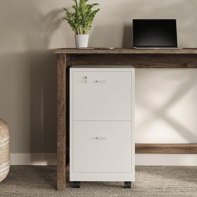 Lavish Home, White 2-Drawer File Cabinet with Lock, Small