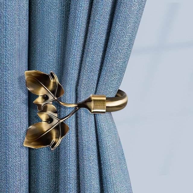 Leaf Shaped Curtain Holdbacks 2pcs, Handmade Metal Curtain Side Holders for Wall, Antique Brass Curtain Tieback Hook Pull Backs for Drapes Window Home Decoration