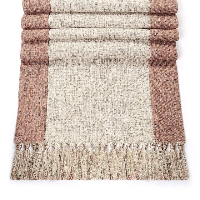 Table Runners 72 Inches Long, Rustic Linen Table Runner, Farmhouse Style Table Runner with Handmade Tassels for Party, Dining Room Table Decor, Holiday, Modern Design, 13x72 Inches