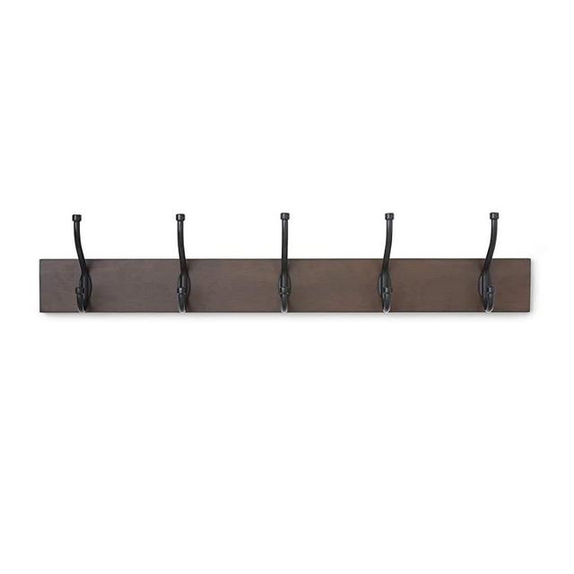 AmazonBasics Wall Mounted Standard Coat Rack, 5 Hooks, Espresso