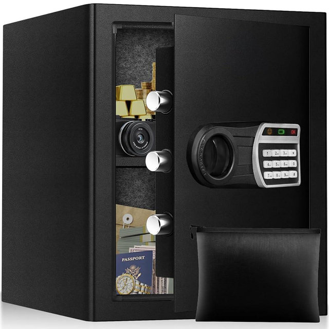 ToruKeep 2.5 Cuft Safe Box, Home Safes with Fireproof Waterproof Bag, Anti-Theft Safety Box with Digital Keypad, Smart Alert System, Spare Keys, Removable Shelf, LED Light, Personal Document Safe