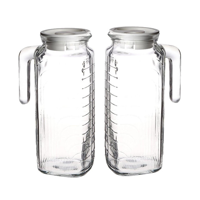 Bormioli Rocco Gelo Set of 2, Glass pitcher, 33.75 Oz. Carafe with Lid, for Homemade Juice, Iced Tea, Cold Brew, Dishwasher Safe Jug,